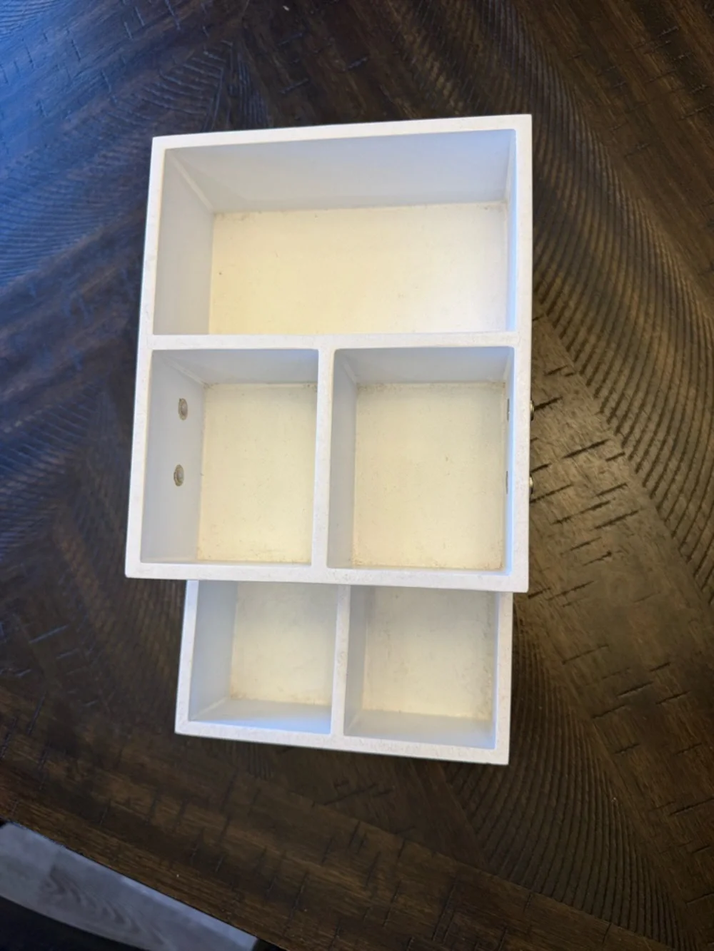 White Wooden Multi-Section Desk Organizer with Drawer Handles